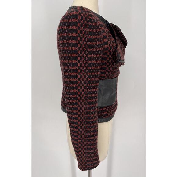 Tracy Reese Anthropologie Motto Zip Tweed Leather Trim Red Black Jacket Blazer 2 - Picture 6 of 16